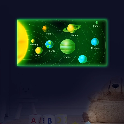 Luminous Solar System Glow In The Dark Wall Stickers For Kids Bedroom Ceiling PVC Planet Educational Home Decor Wall Decals