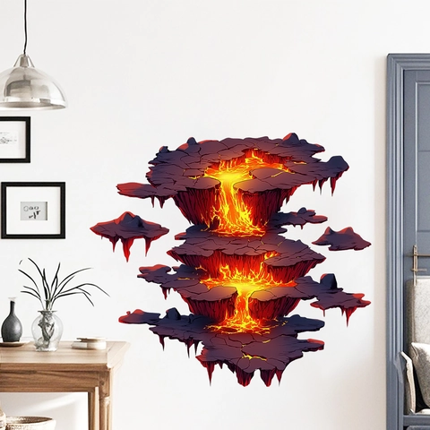 Adesivo Murale 3D Lava Magma Isola Galleggiante PVC Removibile Autoadesivo Per Soggiorno Soffitto Stanza Del Computer