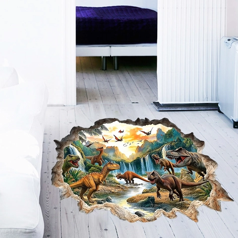 3D Wanddurchbruch Dinosaurier Wandaufkleber Abnehmbare Vinyl Decals Realistische Jurassic World Wandbild Für Kinderzimmer Deko
