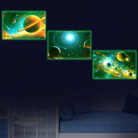 Grün Leuchtend Weltraum Planet Wandtattoo PVC Glow In The Dark Galaxie Nebel Kunst Poster Für Schlafzimmer Wohnzimmer Deko