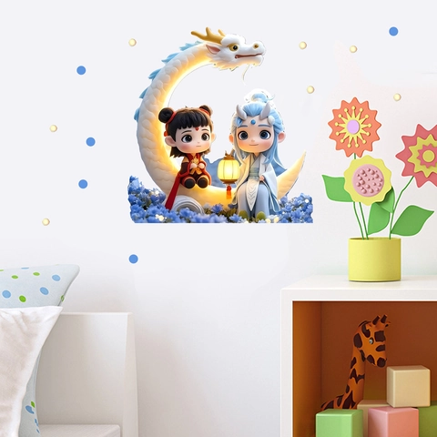 Pegatinas De Pared De Dibujos Animados De Mito De Dragón Luminoso Glow In The Dark PVC Calcomanía De Pared Decoración