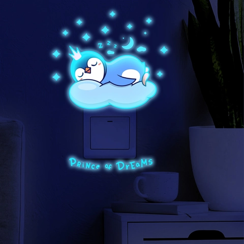 Luminous Cartoon Penguin Sleeping On Cloud Wall Stickers PVC Glow In The Dark Switch Decor For Kids Room Home Decoration