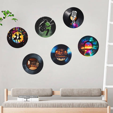 Retro Music Vinyl Record PVC Wall Stickers For Living Room Bedroom Aesthetic Musical Art Patterns Waterproof Home Wall Decor