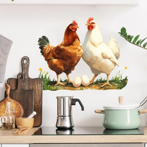 Rustic Hen And Eggs Kitchen Wall Stickers PVC Waterproof Decorative Animal Art Decals For Dining Room Home Decor