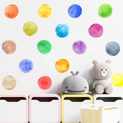 Watercolor Polka Dot Wall Stickers Multicolor PVC Removable Round Decals For Kids Room Nursery Bedroom Home Decoration