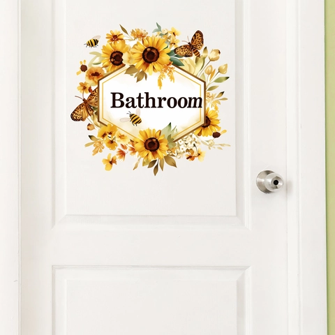 Sonnenblume Schmetterling Badezimmer Wandtattoo PVC Wasserdicht Abnehmbar Selbstklebend Blumenaufkleber Für Haus Badezimmertür Dekor