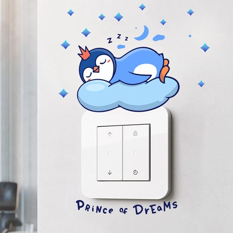 Luminous Cartoon Penguin Sleeping On Cloud Wall Stickers PVC Glow In The Dark Switch Decor For Kids Room Home Decoration