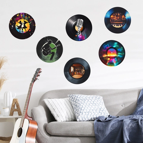 Retro Music Vinyl Record PVC Wall Stickers For Living Room Bedroom Aesthetic Musical Art Patterns Waterproof Home Wall Decor