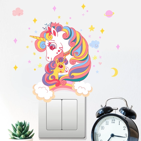 Leuchtende Einhorn Wandtattoo Leuchtet Im Dunkeln Regenbogen Sterne Mond PVC Fluoreszierende Aufkleber Für Kinderzimmer Deko