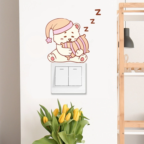 Adesivo da Parete a Forma di Orso Che Dorme Cartone Animato Fluorescente in PVC Rimovibile per Interruttore Camera dei Bambini