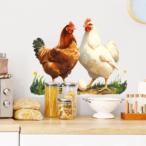 Rustic Hen And Eggs Kitchen Wall Stickers PVC Waterproof Decorative Animal Art Decals For Dining Room Home Decor