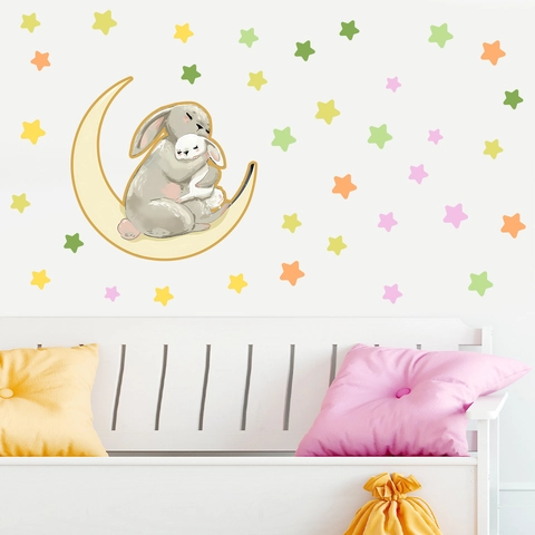 Leuchtende Hasen Auf Dem Mond Wandtattoo Sterne Mond Hasen Wandaufkleber Für Kinderzimmer Schlafzimmer Dekoration