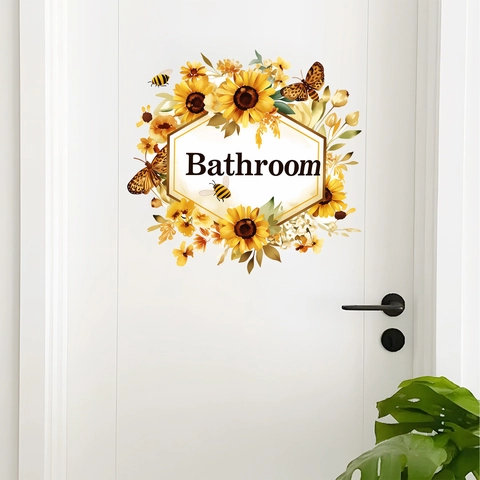 Sonnenblume Schmetterling Badezimmer Wandtattoo PVC Wasserdicht Abnehmbar Selbstklebend Blumenaufkleber Für Haus Badezimmertür Dekor