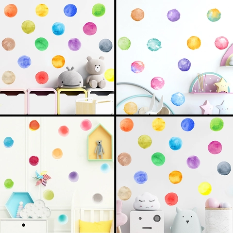 Watercolor Polka Dot Wall Stickers Multicolor PVC Removable Round Decals For Kids Room Nursery Bedroom Home Decoration