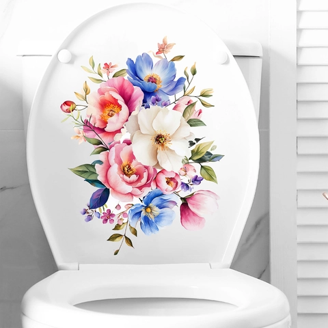 Aquarell Blume Toilettendeckel Aufkleber Abnehmbare PVC Floral Badezimmer Dekor Selbstklebend Wasserdicht Haus Wandtattoo