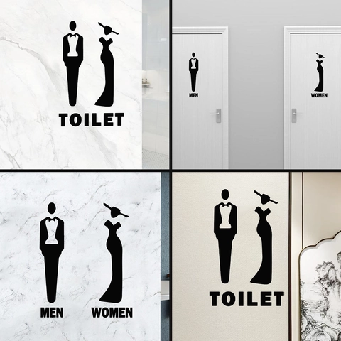 Kreativer Toilette Schild Wandaufkleber PVC Abnehmbar Badezimmer Tür Aufkleber Gentleman Dame Silhouette Schwarz Dekor