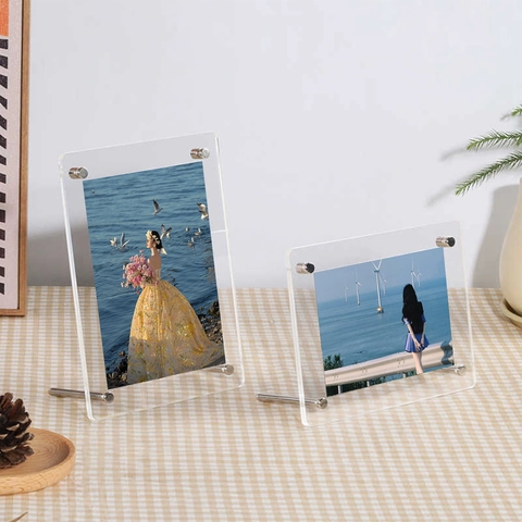 Transparent Acrylic Photo Frame Postcard Display Stand Modern Minimalist Clear Picture Holder Tabletop Double Layer Frame For Home Office Decor
