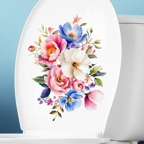 Aquarell Blume Toilettendeckel Aufkleber Abnehmbare PVC Floral Badezimmer Dekor Selbstklebend Wasserdicht Haus Wandtattoo