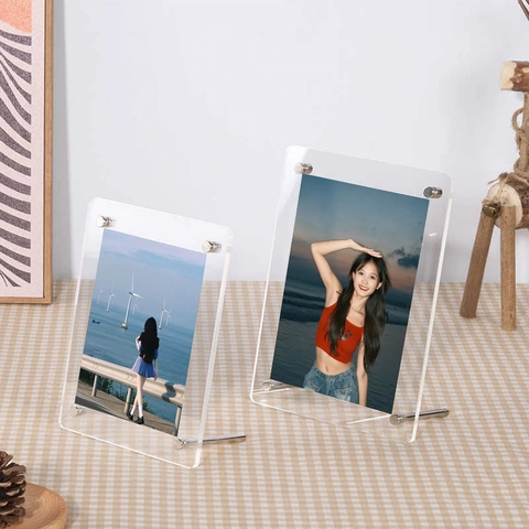 Transparent Acrylic Photo Frame Postcard Display Stand Modern Minimalist Clear Picture Holder Tabletop Double Layer Frame For Home Office Decor