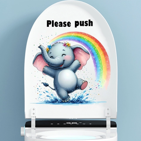 Mignon Sticker de Toilette Éléphant Arcobaleno de Dessin Animé Imperméable en PVC Décoration de Salle de Bain Autocollant Mural