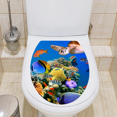 Adesivo per Sedile del WC Tema Oceano 3D Impermeabile Vita Marina Medusa Tartaruga Delfino PVC Decorazione Bagno