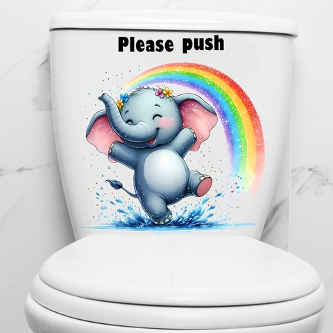 Mignon Sticker de Toilette Éléphant Arcobaleno de Dessin Animé Imperméable en PVC Décoration de Salle de Bain Autocollant Mural