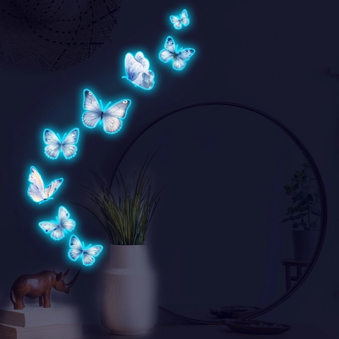 Leuchtende Blaue Schmetterling Wandaufkleber Glow In The Dark Aquarell 3D Wandtattoo Für Schlafzimmer Wohnzimmer Deko