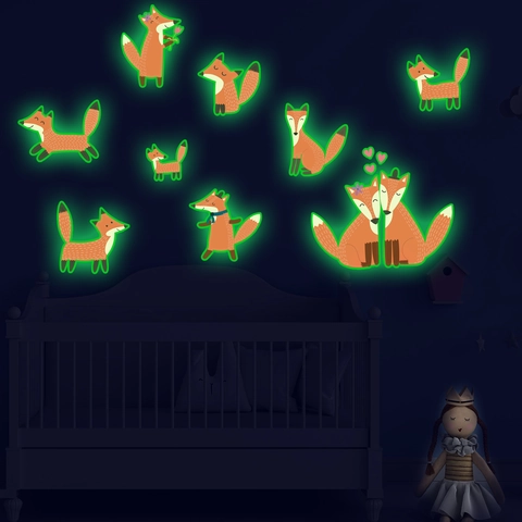 Leuchtet Im Dunkeln Fuchs Wandtattoo Abnehmbare PVC Fluoreszierende Tiere Aufkleber Für Kinderzimmer Wanddekoration