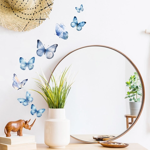 Leuchtende Blaue Schmetterling Wandaufkleber Glow In The Dark Aquarell 3D Wandtattoo Für Schlafzimmer Wohnzimmer Deko