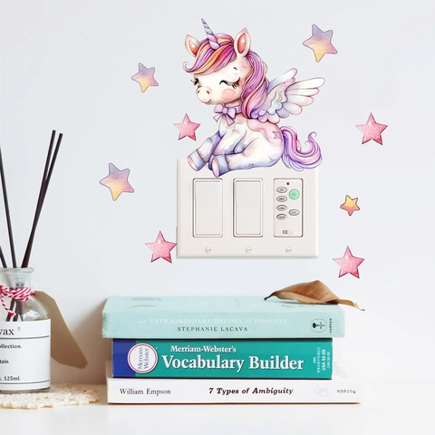 Adesivo da Parete Unicorno Stella Luminoso Blu PVC Impermeabile Decalcomania Interruttore Luce per Camera Bambini Arredo Casa
