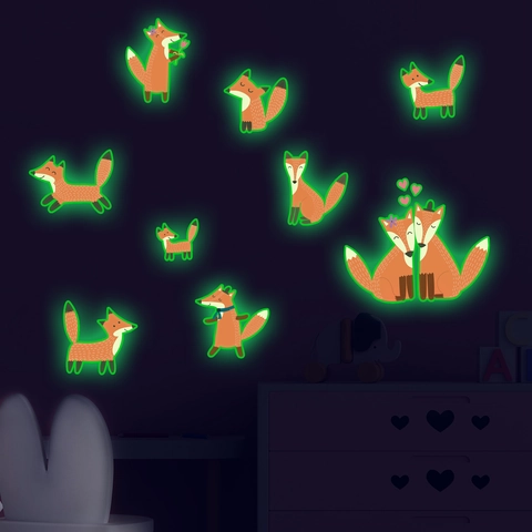 Leuchtet Im Dunkeln Fuchs Wandtattoo Abnehmbare PVC Fluoreszierende Tiere Aufkleber Für Kinderzimmer Wanddekoration