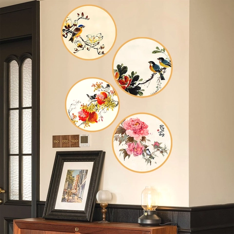 Chinese Style Flower And Bird PVC Wall Stickers Modern Minimalist Floral Bird Pattern Decorative Stickers For Home Wall Decor