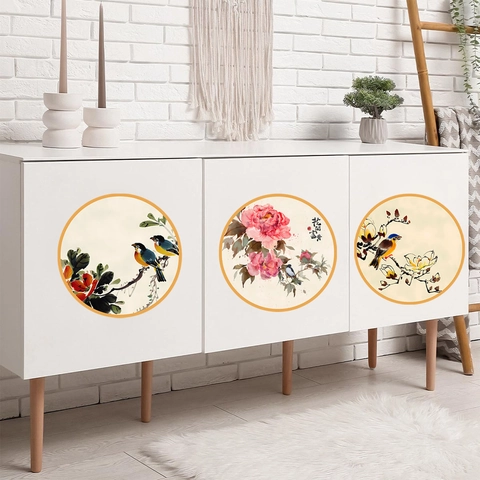 Chinese Style Flower And Bird PVC Wall Stickers Modern Minimalist Floral Bird Pattern Decorative Stickers For Home Wall Decor