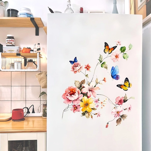 Aquarell Blumen Und Schmetterling Wandaufkleber PVC Abnehmbare Aufkleber Für Kühlschrank Wohnzimmer Schlafzimmer Home Decoration