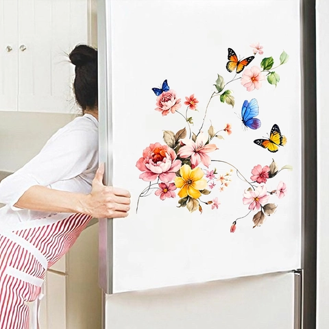 Aquarell Blumen Und Schmetterling Wandaufkleber PVC Abnehmbare Aufkleber Für Kühlschrank Wohnzimmer Schlafzimmer Home Decoration