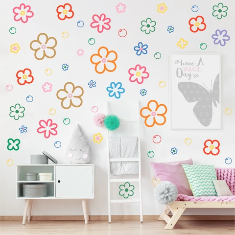 Veelkleurige Bloem Muurstickers PVC Zelfklevende Florale Muurstickers Voor Woonkamer Slaapkamer Kinderkamer Huisdecoratie