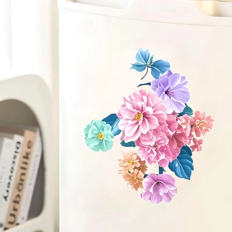 Modern Floral PVC Fridge Sticker Waterproof Decorative Wall Decal For Living Room Bedroom Kitchen Home Decor Multi Color