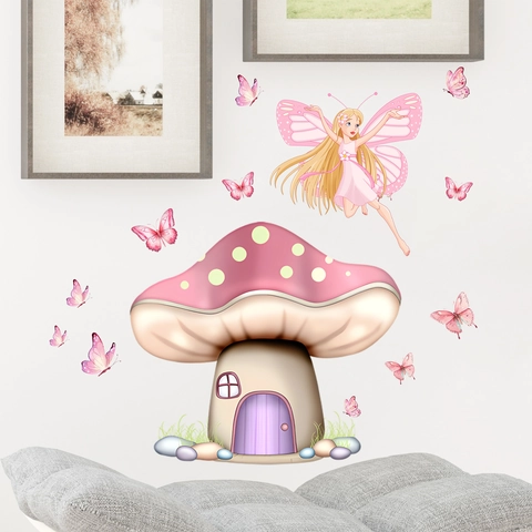 Luminoso Fungo Elfo Fata Adesivo Da Parete Glow In The Dark PVC Decalcomania Per Camera Dei Bambini Camera Da Letto Casa Decorazione Parete Rosa Blu