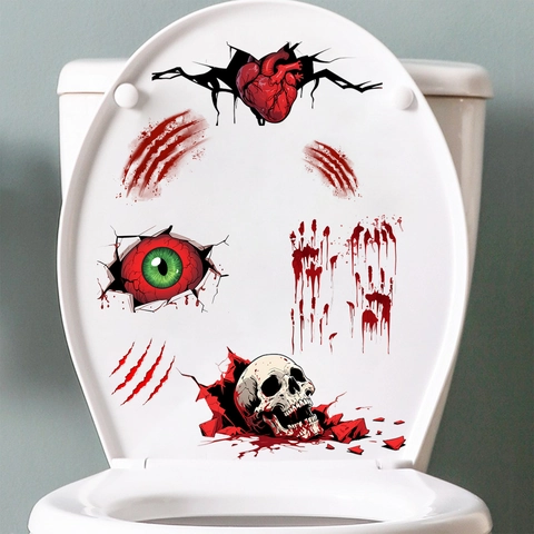 Halloween Scary Toilet Stickers PVC Blood Handprint Skull Heart Eye Wall Decal For Bathroom Horror Party Decoration