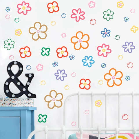Veelkleurige Bloem Muurstickers PVC Zelfklevende Florale Muurstickers Voor Woonkamer Slaapkamer Kinderkamer Huisdecoratie