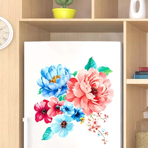 Watercolor Peony Floral Wall Sticker PVC Self Adhesive Waterproof Refrigerator Decal For Living Room Bedroom Kitchen Home Decor