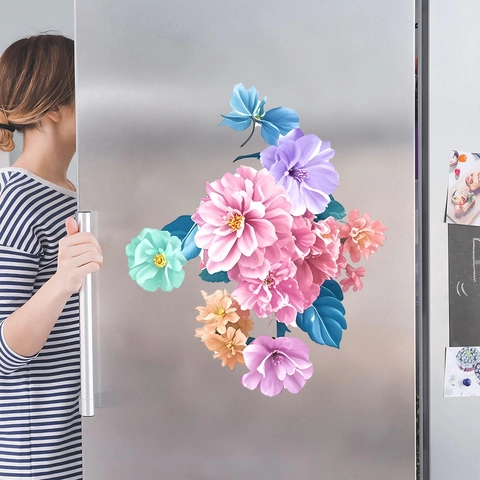 Modern Floral PVC Fridge Sticker Waterproof Decorative Wall Decal For Living Room Bedroom Kitchen Home Decor Multi Color