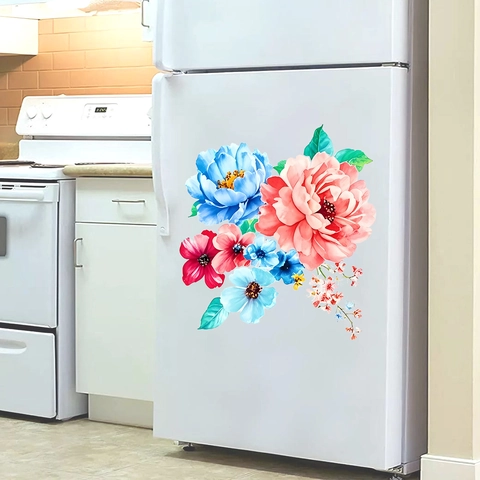 Watercolor Peony Floral Wall Sticker PVC Self Adhesive Waterproof Refrigerator Decal For Living Room Bedroom Kitchen Home Decor