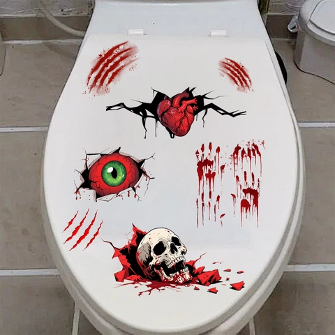 Halloween Scary Toilet Stickers PVC Blood Handprint Skull Heart Eye Wall Decal For Bathroom Horror Party Decoration