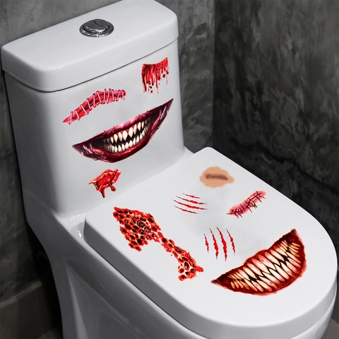 Halloween Horror Gruselige Wunde Genähte Reißzähne Toilettensitz Dekoration Aufkleber PVC Wasserdicht Blutige Kratzer Badezimmer Wandtattoo