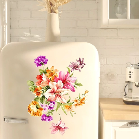 Stickers Muraux Fleurs Florales Décalcomanies Réfrigérateur Amovibles PVC Auto-adhésifs Imperméables Décoration Maison pour Salon