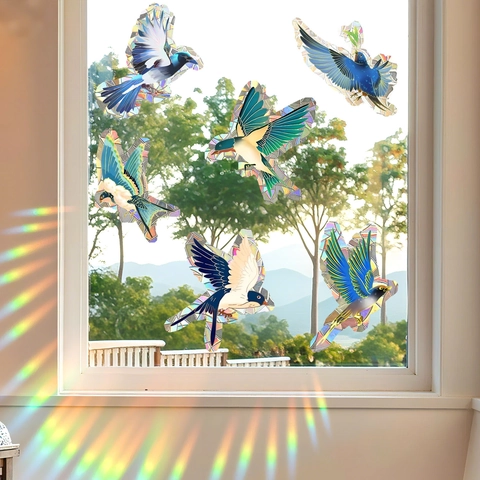 Regenboog Suncatcher Vogel Venstersticker Statische PVC Anti-botsing Vensterfolie Voor Huis Slaapkamer Glas Decor Modern