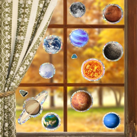 Sonnensystem Planeten Fensteraufkleber Sonnenfänger Regenbogen Holografisch Statisch Sticker Für Zuhause Badezimmer Glas Deko Anti Kollision Tattoo