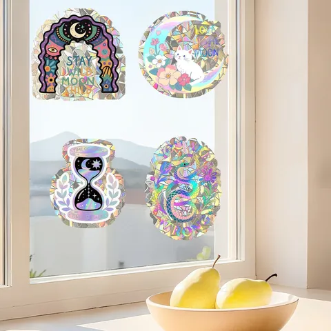 Regenboog Venster Statische Sticker Suncatcher Prisma Film Maan Kat Zandloper Slang Ontwerp Woondecoratie