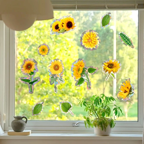 Αυτοκόλλητα Παραθύρου Ηλίανθος Suncatcher Ουράνιο Τόξο Εφέ Πρίσματος Στατική Προσκόλληση PVC Λουλούδια Διακόσμηση Σπιτιού